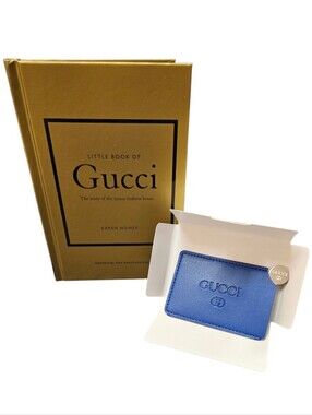 Gucci Little Book Of Fashion & Blue Vegan Leather Slim Mirror Card Holder In Box